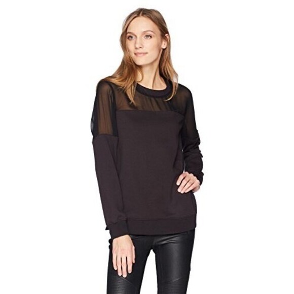 BCBGMAXAZRIA Women's Martina Mixed Mediating Sleeve Sweatshirt Black Size L $248 - Picture 2 of 8